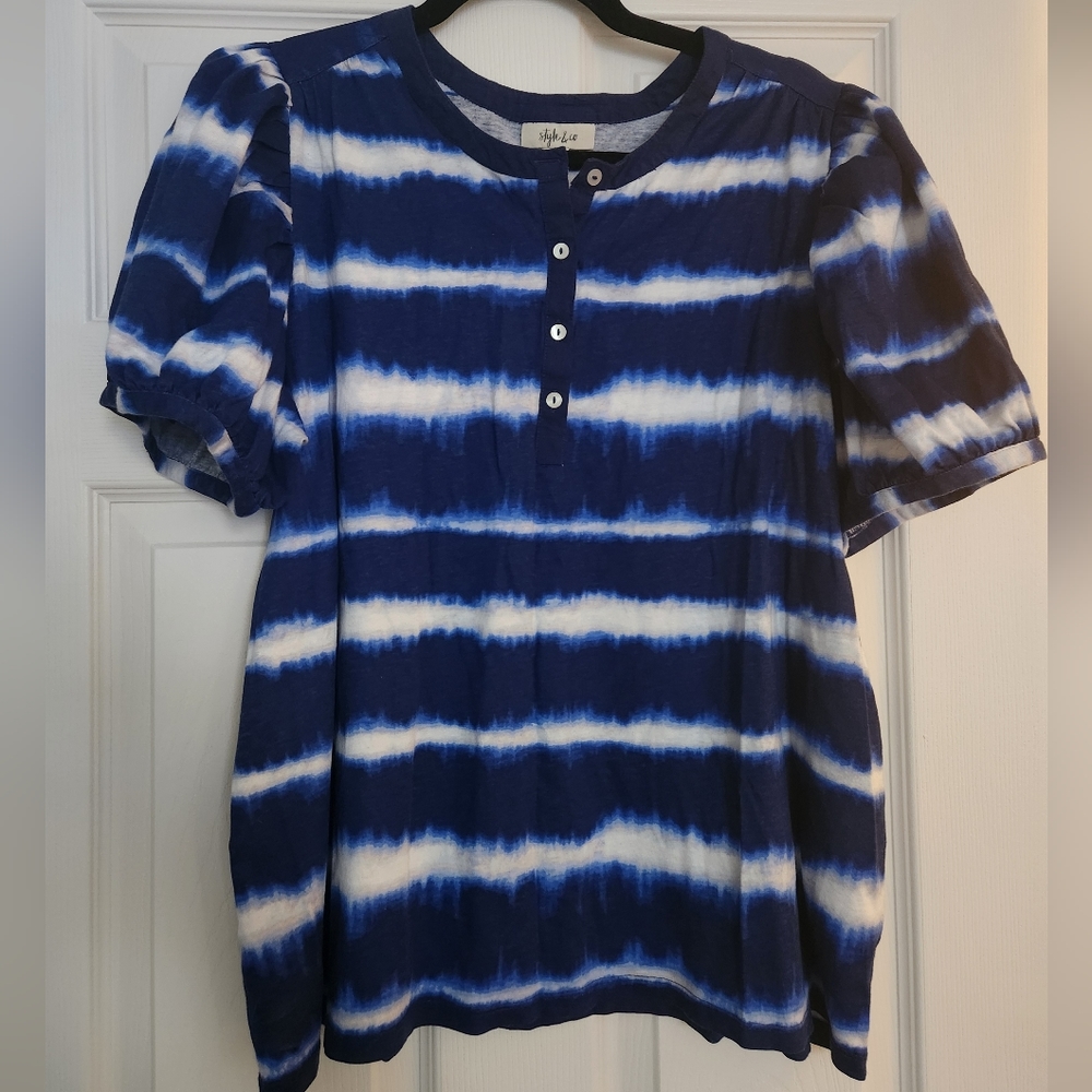 Tie Dye striped short sleeve blouse
